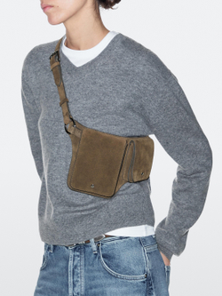 Massimo Dutti Поясная сумка из замши с двумя отделениями, хаки