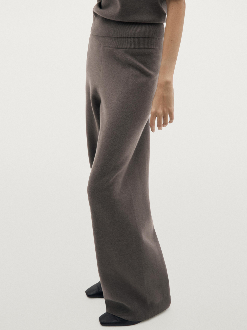 Massimo Dutti Вязаные брюки с ребристой отделкой, коричневый