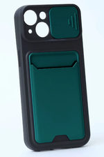 Чехол с картхолдером и защитой камеры для iPhone 13 (черно-зеленый)