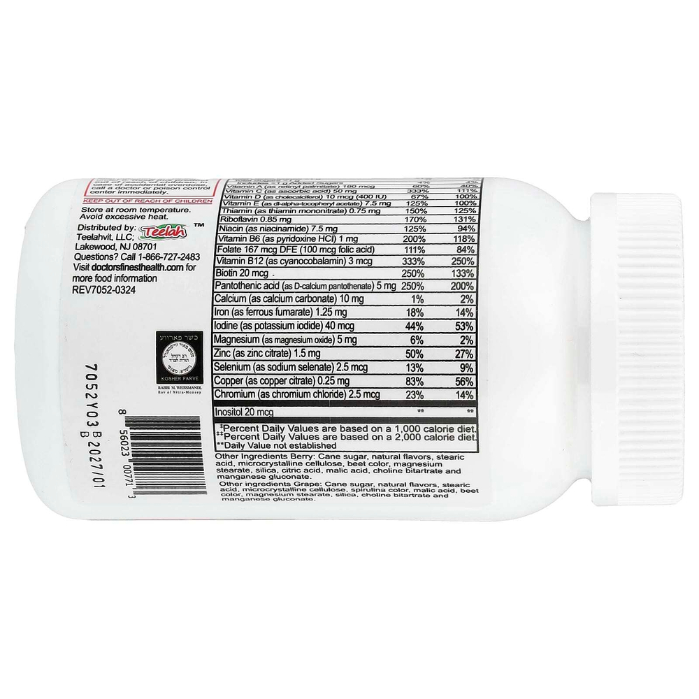 Doctor's Finest, добавка с мультивитаминами и минералами для детей, с железом, со вкусом винограда и ягод, 150 жевательных таблеток