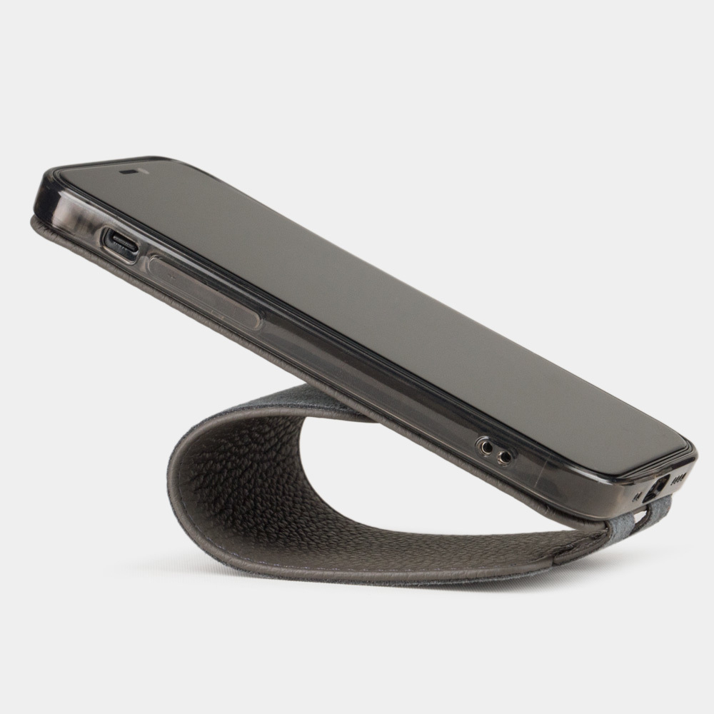 Чехол кожаный для iPhone 12 Mini серого цвета