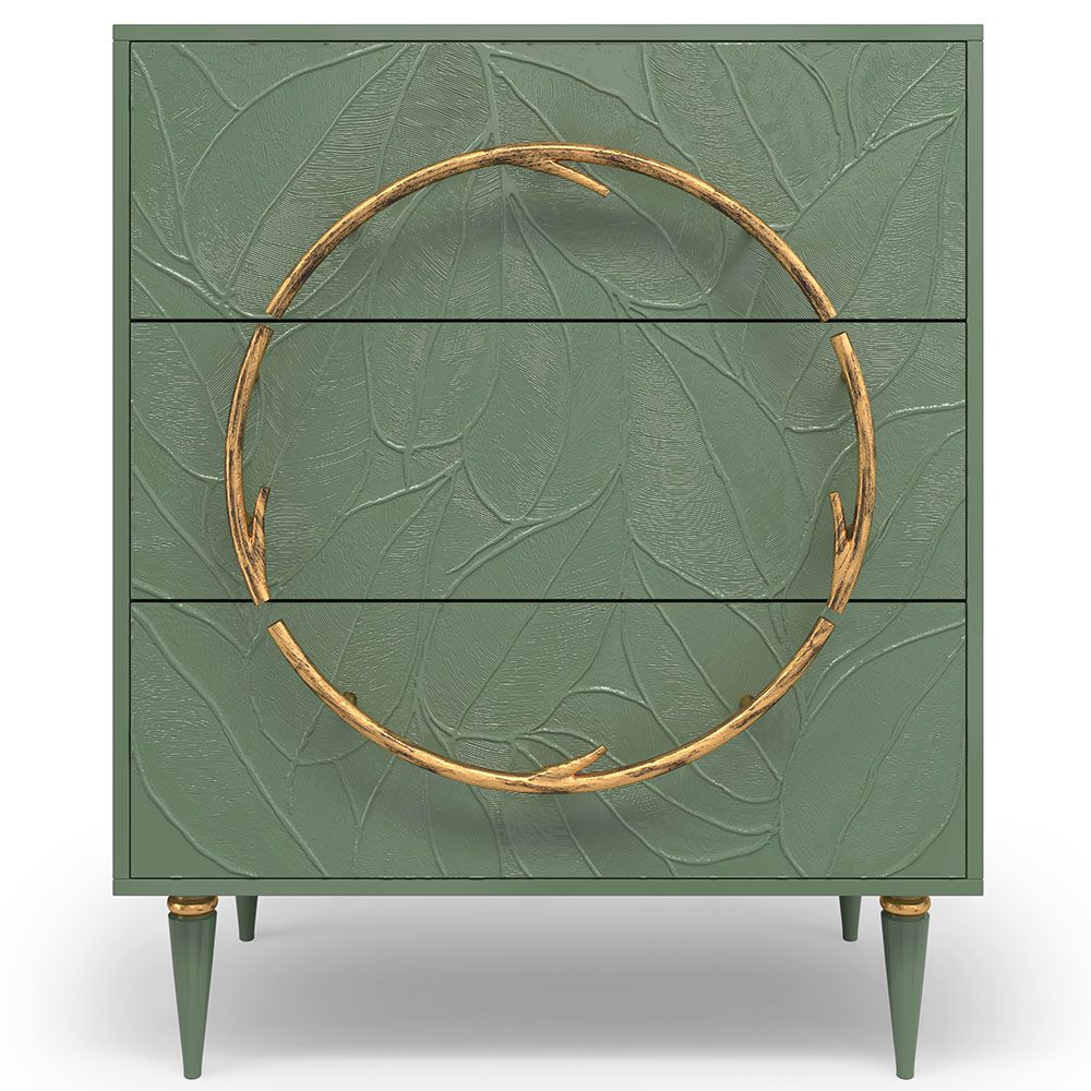 Комод Арт Колор leaves Классик Голд с 3 ящиками Зеленый нефрит