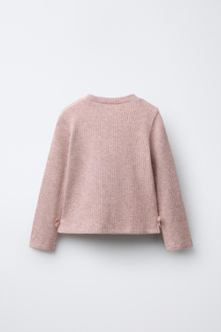 ZARA БЛЕСТЯЩАЯ ФУТБОЛКА В РУБЧИК С БАНТАМИ, РОЗОВЫЙ МЕЛАНЖ