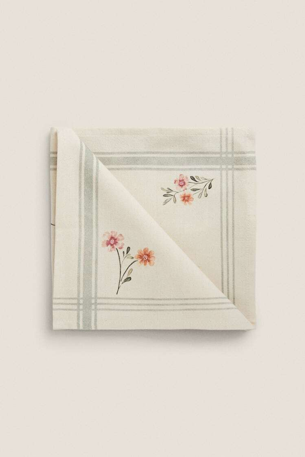 ZARA HOME САЛФЕТКИ В ПОЛОСКУ И ЦВЕТОЧЕК (УПАКОВКА ИЗ 2 ШТУК), ЗЕЛЕНЫЙ