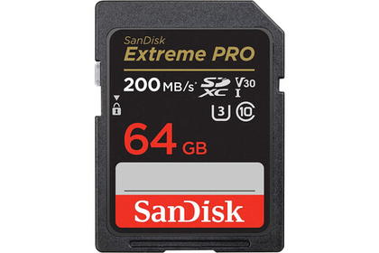 Карта памяти SanDisk SDXC Extreme Pro Class 10 UHS-I V30 U3 (200/90MB/s) 64GB