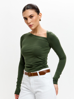 Лонгслив с асимметричным вырезом в цвете хаки