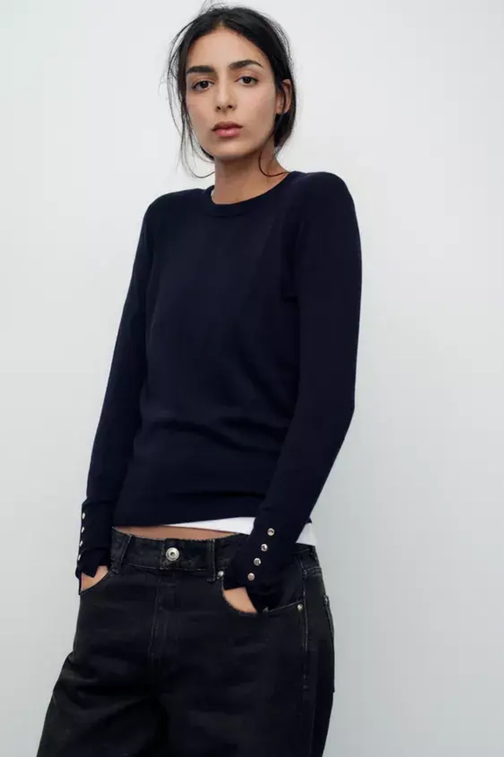 ZARA БАЗОВЫЙ ОДНОТОННЫЙ ДЖЕМПЕР, МОРСКОЙ СИНИЙ