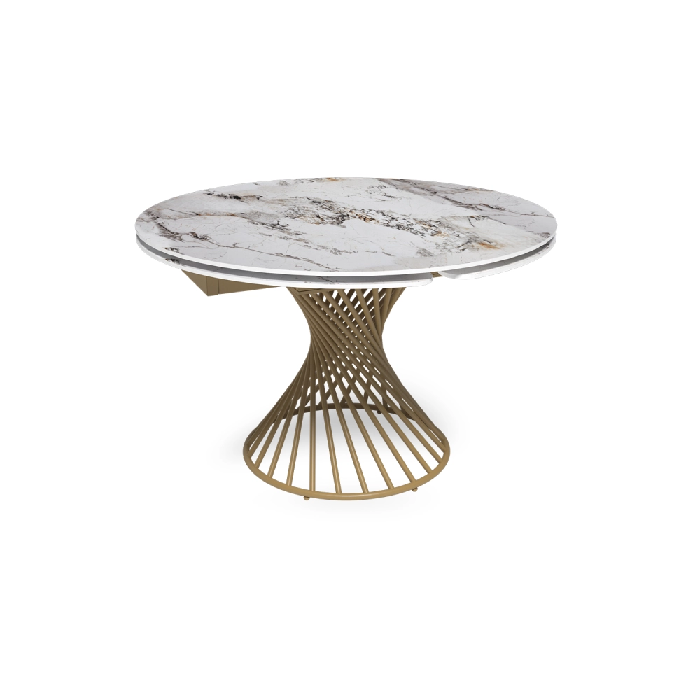 Стол круглый раскладной Lava (120+30+30), керамика глянцевая Top Pandora / опора золото