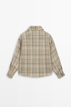 Massimo Dutti Рубашка в клетку из 100% льна на кнопках, светло-голубой
