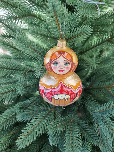 Матрешка стеклянная Любава с пасхой