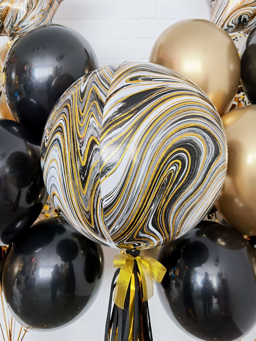 Шар 3D сфера, фольга, 15"/38 см, мрамор черный (AN) (БГ-19)  Изображение2