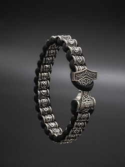 Браслет Футарк с молотом Тора скандинавский оберег из мельхиора