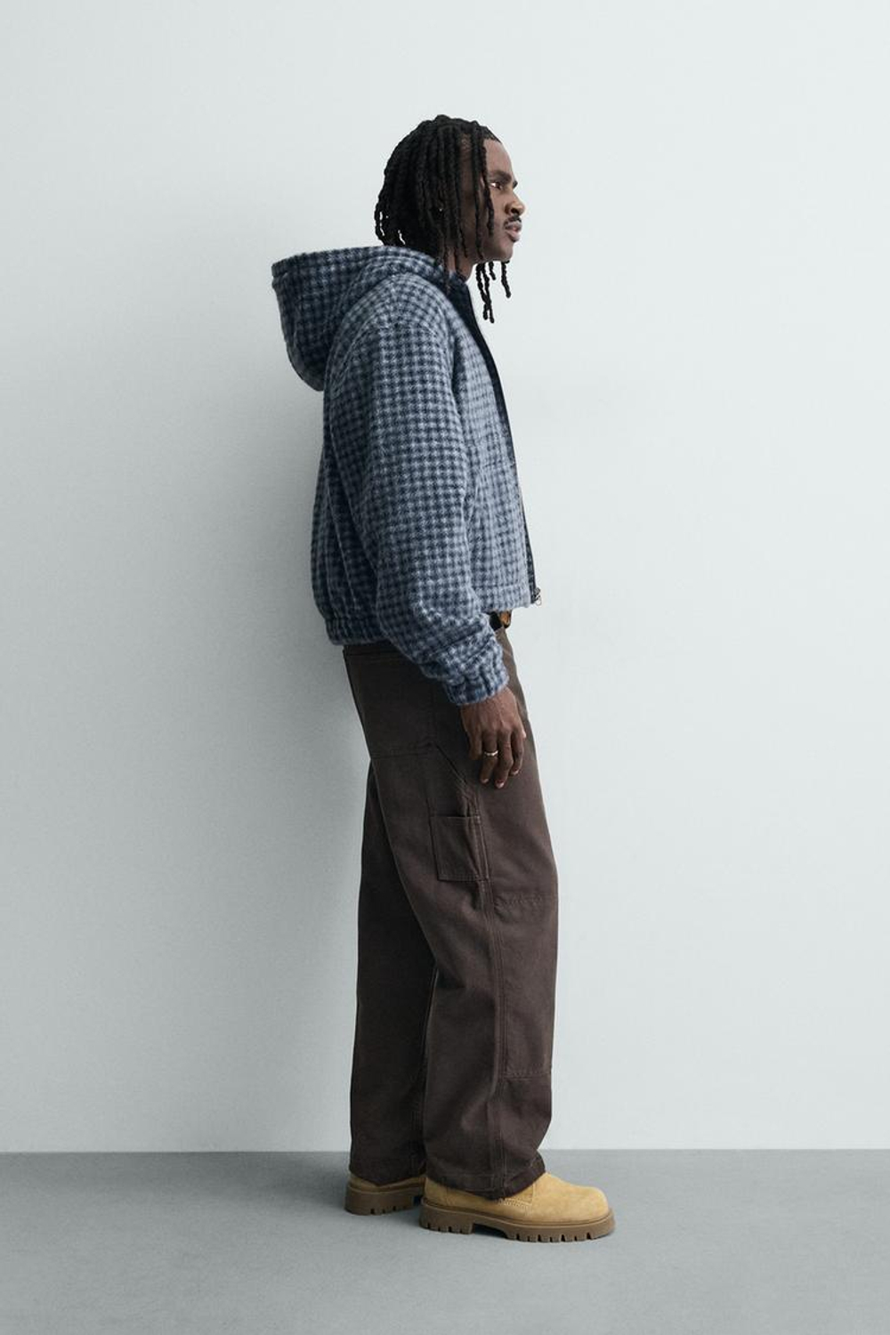 ZARA КУРТКА-РУБАШКА В КЛЕТКУ С ВЫШИВКОЙ И КАПЮШОНОМ, СИНИЙ/ЧЕРНЫЙ