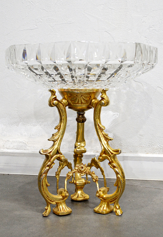Винтажная фруктовница. Хрусталь, металл, золочение. Франция?. ХХ в. Высота - 34 см.