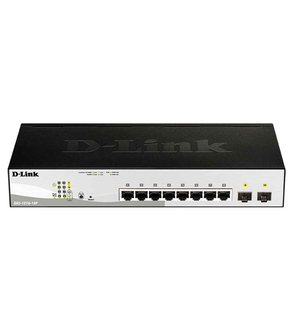D-Link Smart L2 Switch 8х1000Base-T PoE, 2х1000Base-X SFP, PoE Budget 65W, Compact CLI