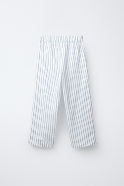 ZARA БРЮКИ ИЗ СМЕСОВОГО ЛЬНА В ПОЛОСКУ, СИНИЙ