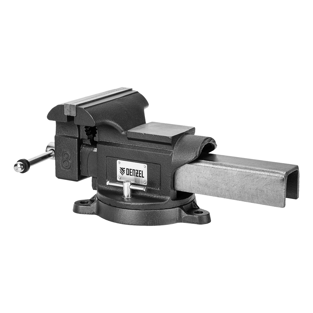 Тиски слесарные BVH-200, 200 мм, поворотные, стальная направляющая, с наковальней //Denzel