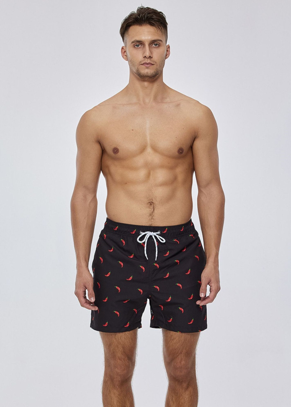 Черные пляжные шорты с перчиками чили (Размер: 4X) (Цвет: черный)