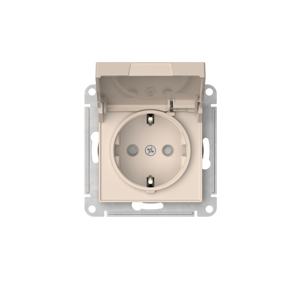 ATLASDESIGN РОЗЕТКА с заземл. со шторк. с крышкой, 16А,IP20,мех., быстрозажим. клем., БЕЖЕВЫЙ