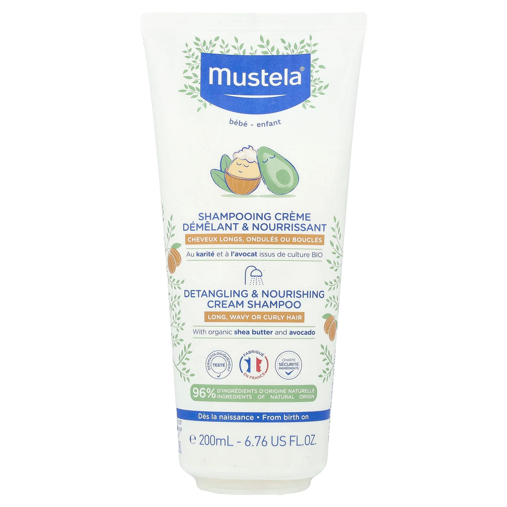 Mustela, Детский, питательный крем-шампунь для распутывания волос, для длинных, волнистых или вьющихся волос, 200 мл (6,76 жидк. Унции)