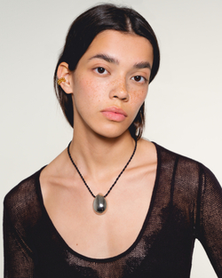 Подвеска крупный гладкий металл серебро, веревка