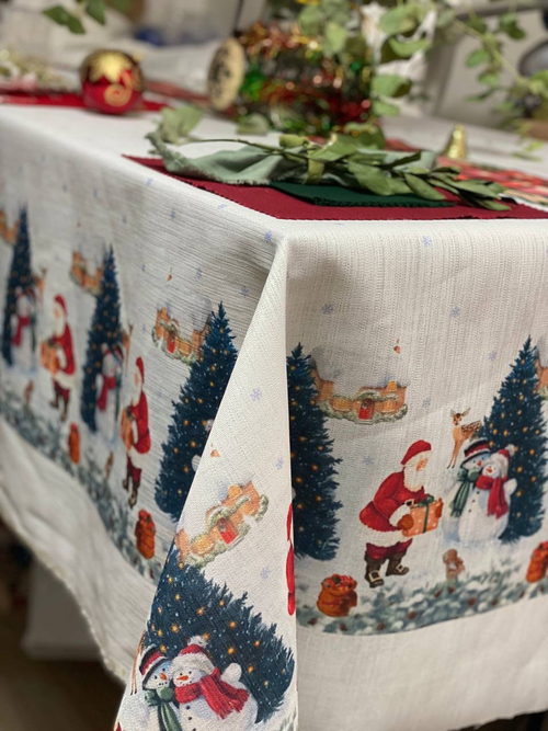 Ткань для скатерти "Дед Мороз" панно 140*170 (линенс)
