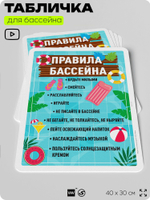 Табличка для бассейна "Правила бассейна", на пляж, для общественной и частной зоны отдыха, информационная, 40х30 см, Silver Plane x Айдентика Технолоджи