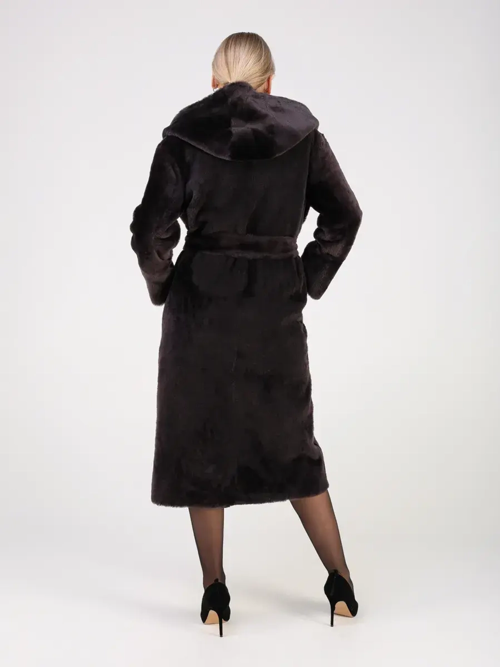 Дубленка зимняя шуба натуральная с капюшоном двухсторонняя