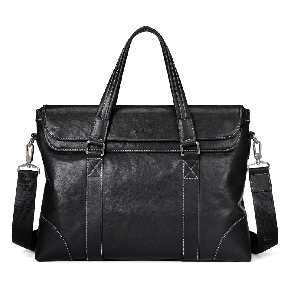 GOLF Top Grain Cow Leather Genuine Leather Briefcase Large Men"s Black