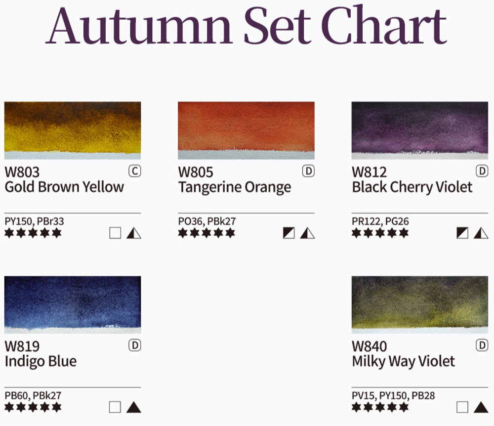 Mijello Granulation Watercolor 15 ml 6 цветов (Autumn)