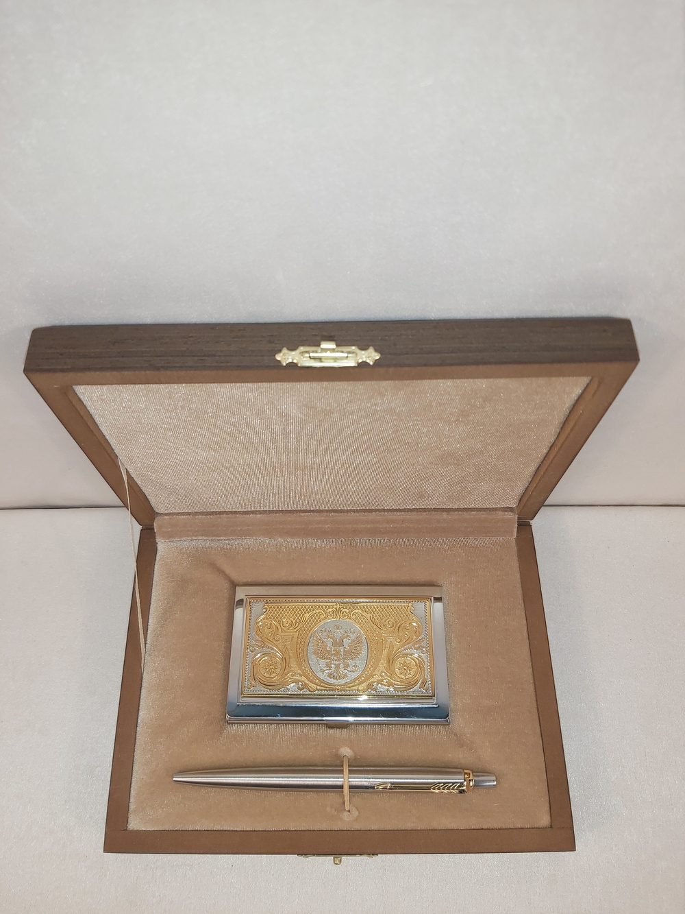 Набор "Гербовый" №12 визитница (Златоуст), ручка Паркер