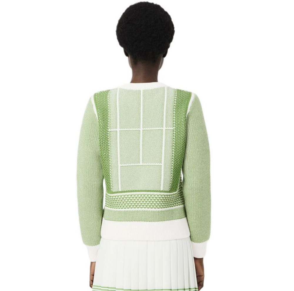 Женская Кофта теннисная Lacoste Tennis Court Graphic Jacquard - flour/billiard green
