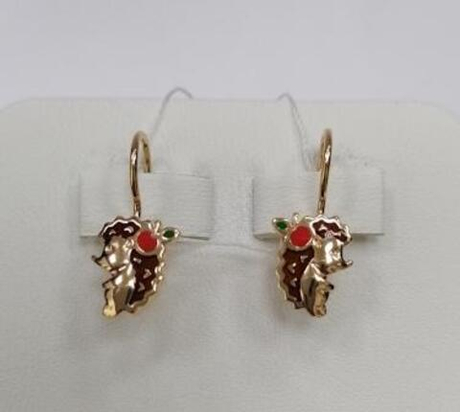 Серьги Ежики из золота с эмалью