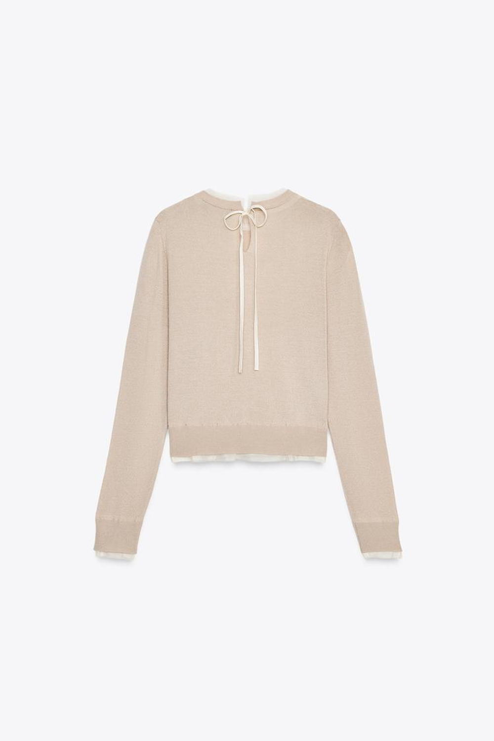 ZARA ВЯЗАНЫЙ ДЖЕМПЕР С ШЕРСТЬЮ И КОМБИНИРОВАННОЙ ТКАНЬЮ, ПЕСОЧНЫЙ