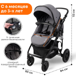 Коляска трансформер Bubago Zoom 3шт серый