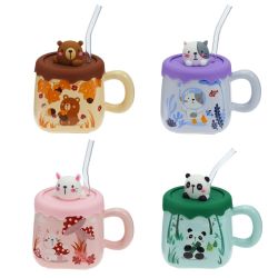 GAEM Кружка с крышкой и трубочкой, 400 мл, L13 W9,5 H12 см, 4в.