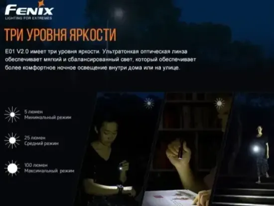 Фонарь FENIX Мод. E01 V2.0 синий (100лм-35м)(светодиод: Cree XP-G2 S3)(13г