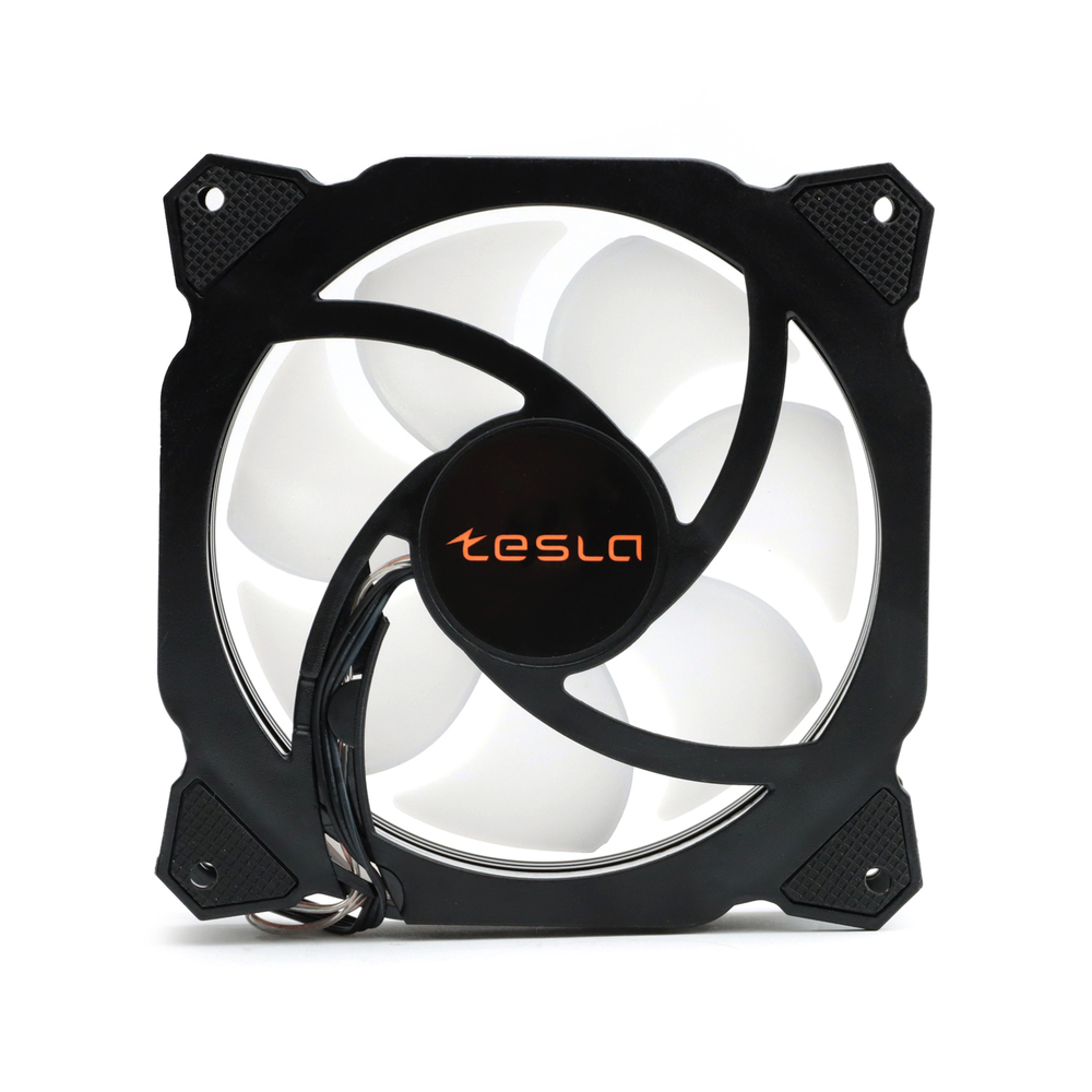 Вентилятор TESLA RGB120-RB, 120мм, 1200rpm, 3-pin+Molex, черный-белый/FRGB, 38CFM, 21дБ, антивибропрокладки (TSL-120-RB)