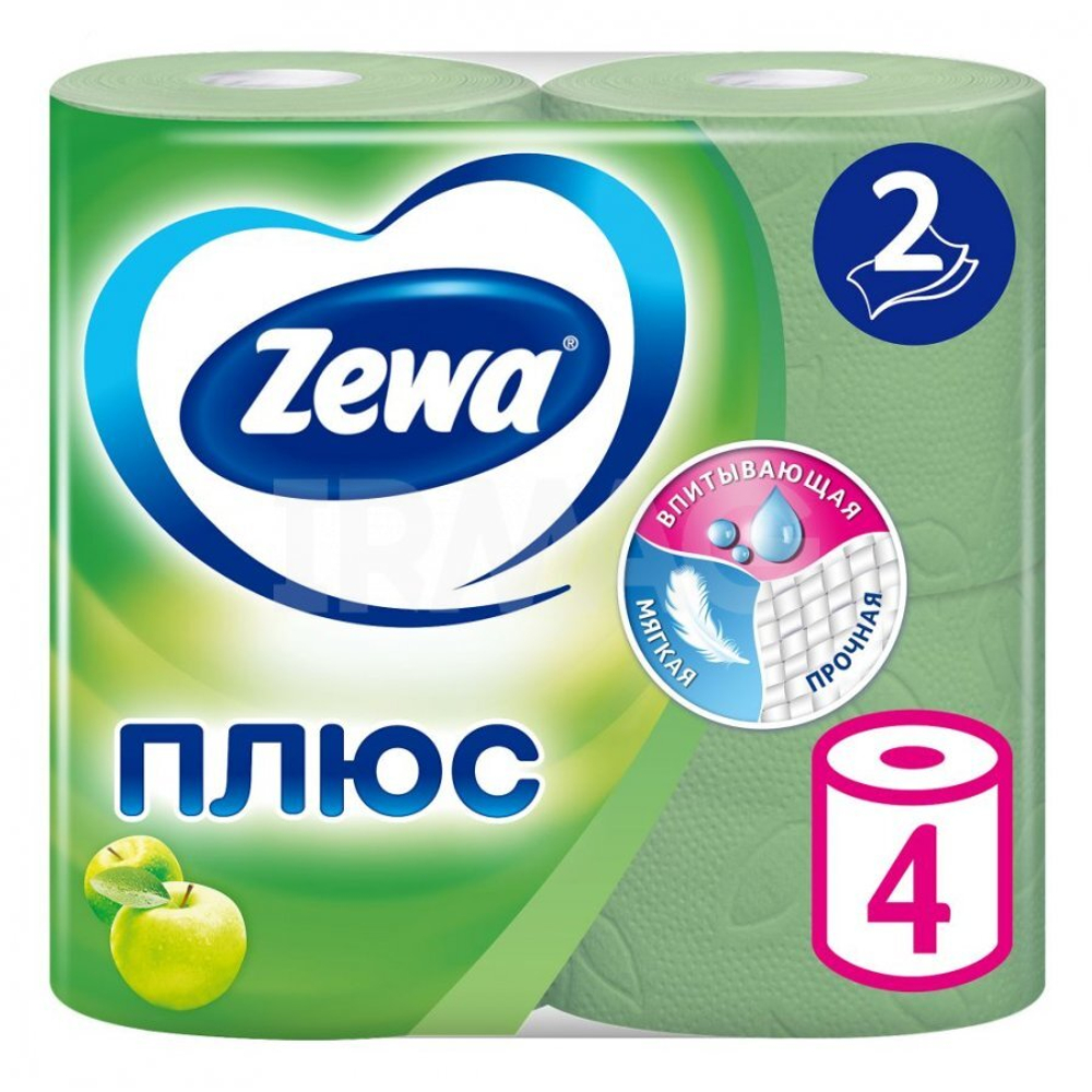 Туалетная бумага 2-х слойная 4 рулона Zewa Плюс Яблоко