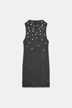 ZARA КОРОТКОЕ МЯГКОЕ ПЛАТЬЕ С ПУГОВИЦАМИ, АНТРАЦИТОВО-СЕРЫЙ