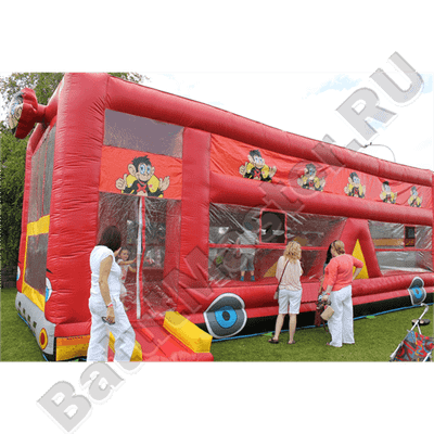 Коммерческий надувной батут "Школьный автобус" с крышей