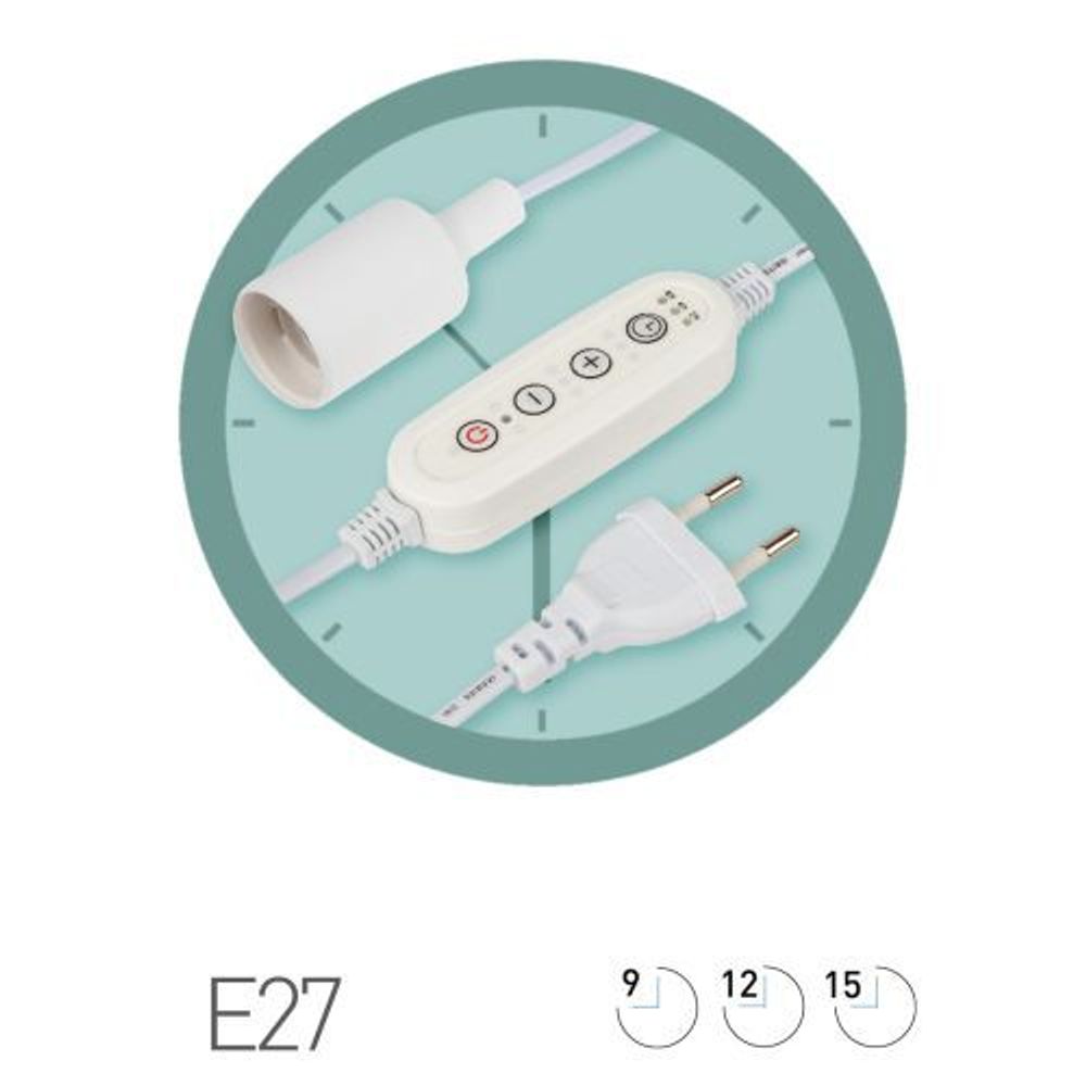 Светильник для растений FITO-Time Holder под лампу Е27 с проводом 1.5м и таймером для фитоламп Эра Б0059882