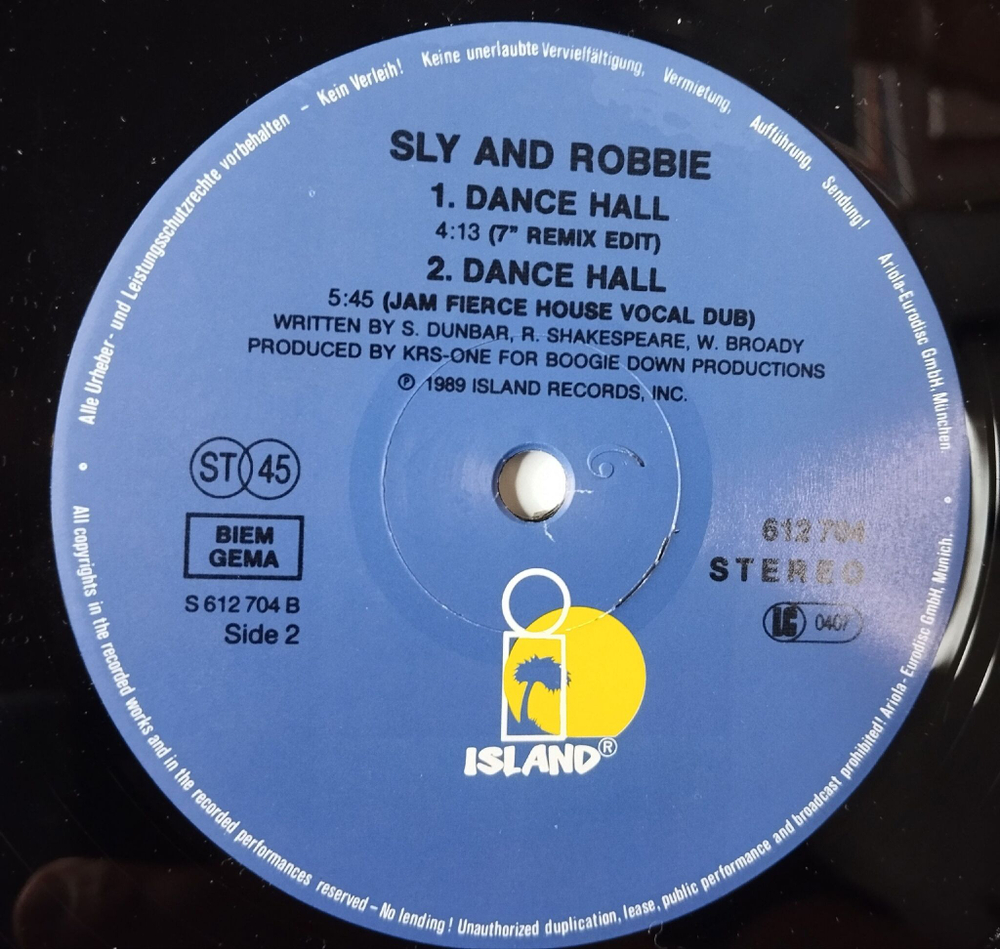 Винтажная виниловая пластинка LP Sly and Robbie Dance Hall (Germany 1989) Maxi Single 45 RPM