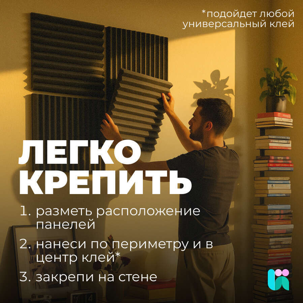 Акустический поролон, Клин, 50х500х500 мм, 4 шт