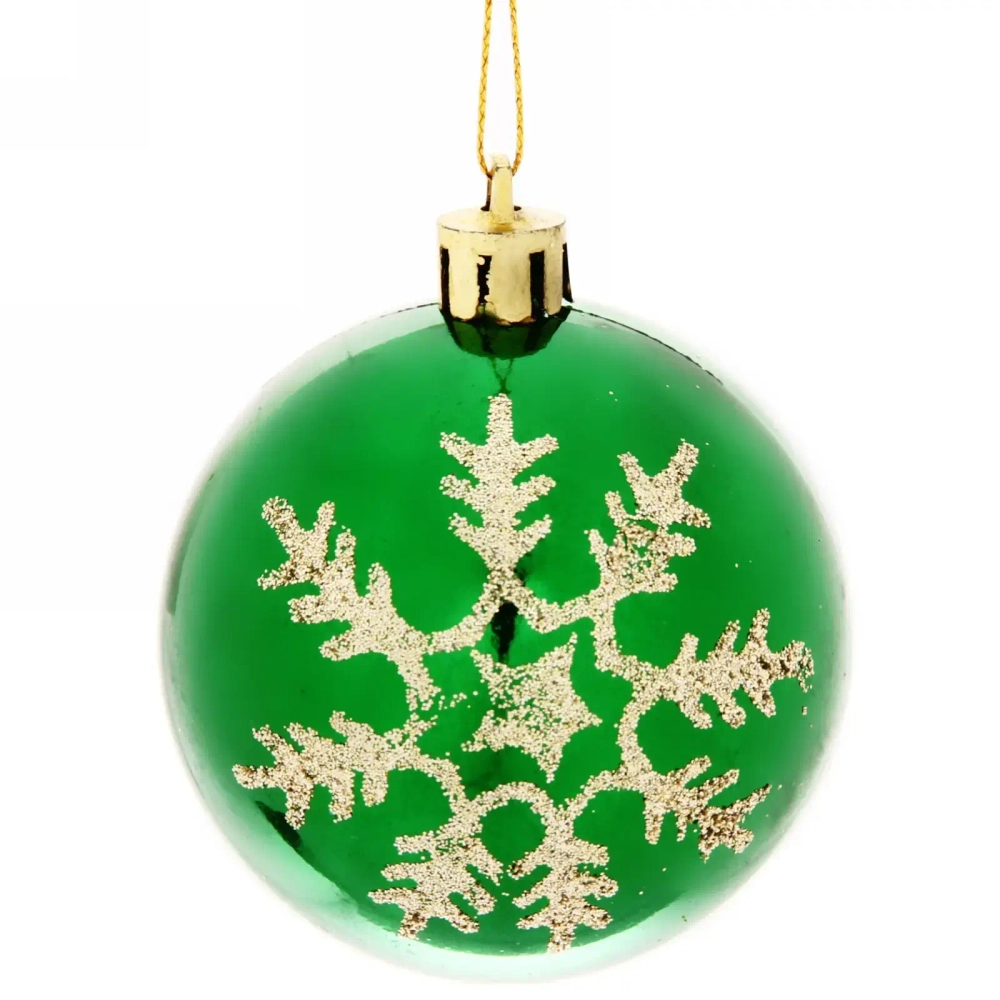 Новогодние шары «Сказочные снежинки» 6 см (набор 3шт), зеленый/золото