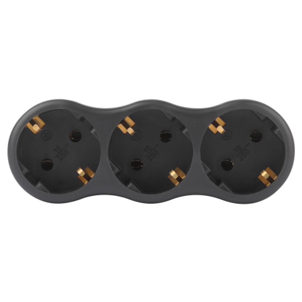 Разветвитель электрический ЭРА SPx-3e-B на 3 розетки с заземлением 16А черный | Тройники