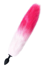 Черная анальная пробка с бело-розовым хвостом (Цвет: розовый с белым)