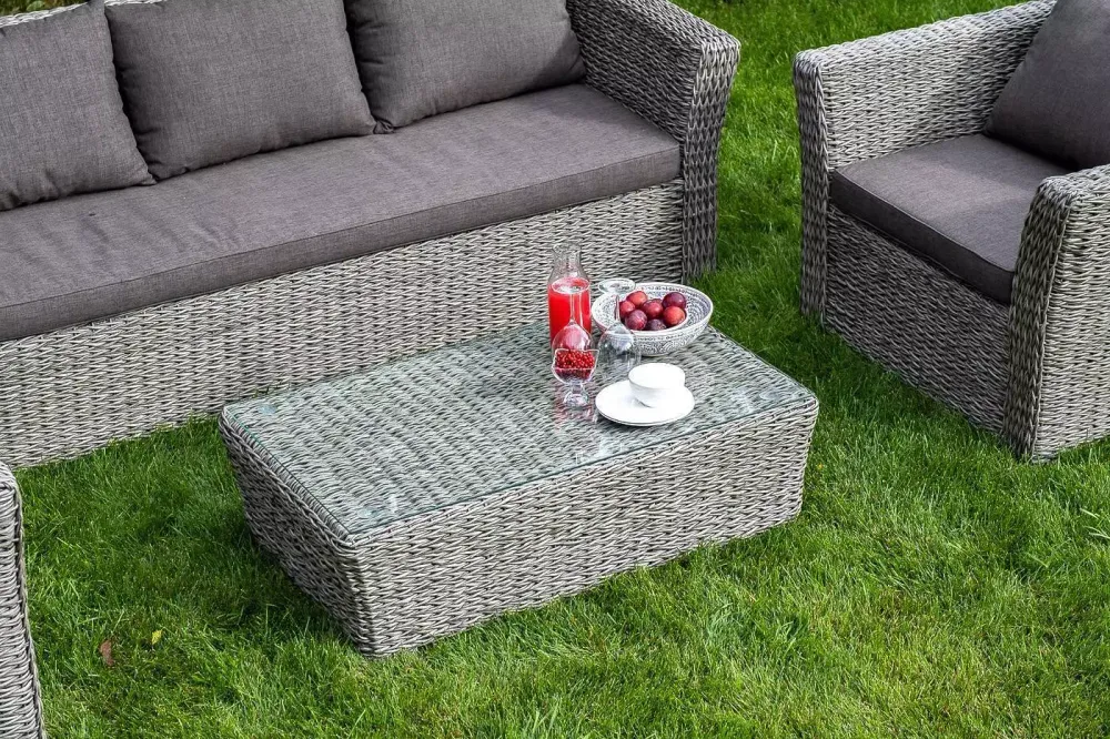 "Капучино" диван из искусственного ротанга (гиацинт) трехместный с подушками, цвет серый