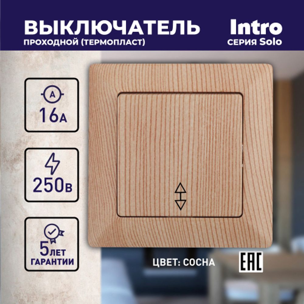4-103-11 Intro Переключатель, 10А-250В, СУ, Solo, сосна