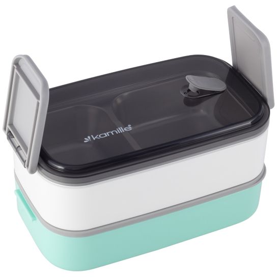 Ланч бокс двойной 1400 мл. Kamille KM 2134 пластик, нержавеющая сталь